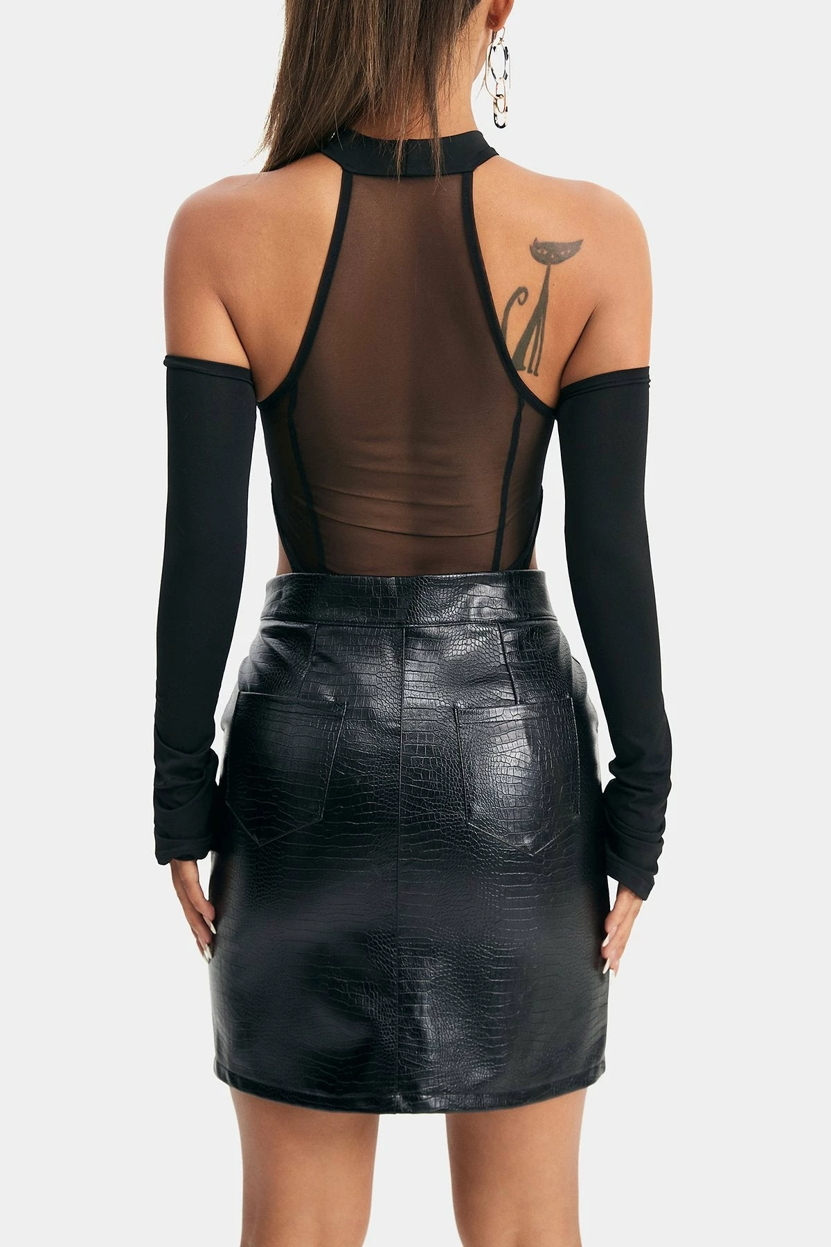 SOLADO Cold Shoulder Mesh Splicing Long Sleeve Bodysuit - Image 7