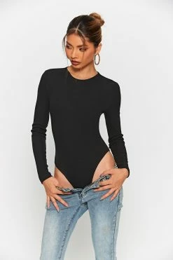 Alternative view of SOLADO Ribbed Open Back Tie Detail Long Sleeve Bodysuit