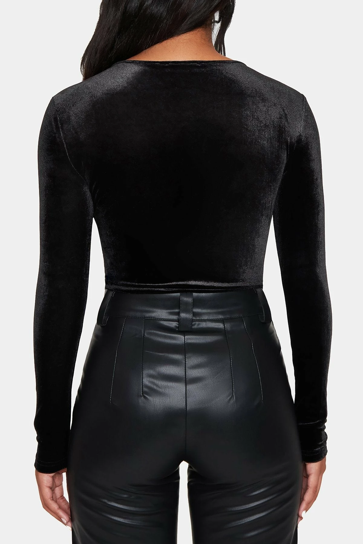 SOLADO Glitter Mesh Splicing Long Sleeve Velvet Bodysuit 7 SOLADO Glitter Mesh Splicing Long Sleeve Velvet Bodysuit - Image 7