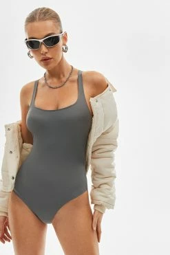 SOLADO Square Neck Bodycon Solid Sleeveless Bodysuit