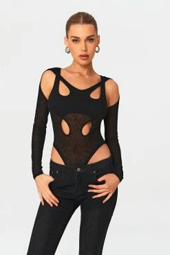 SOLADO Cut Out Cold Shoulder Long Sleeve Bodysuit