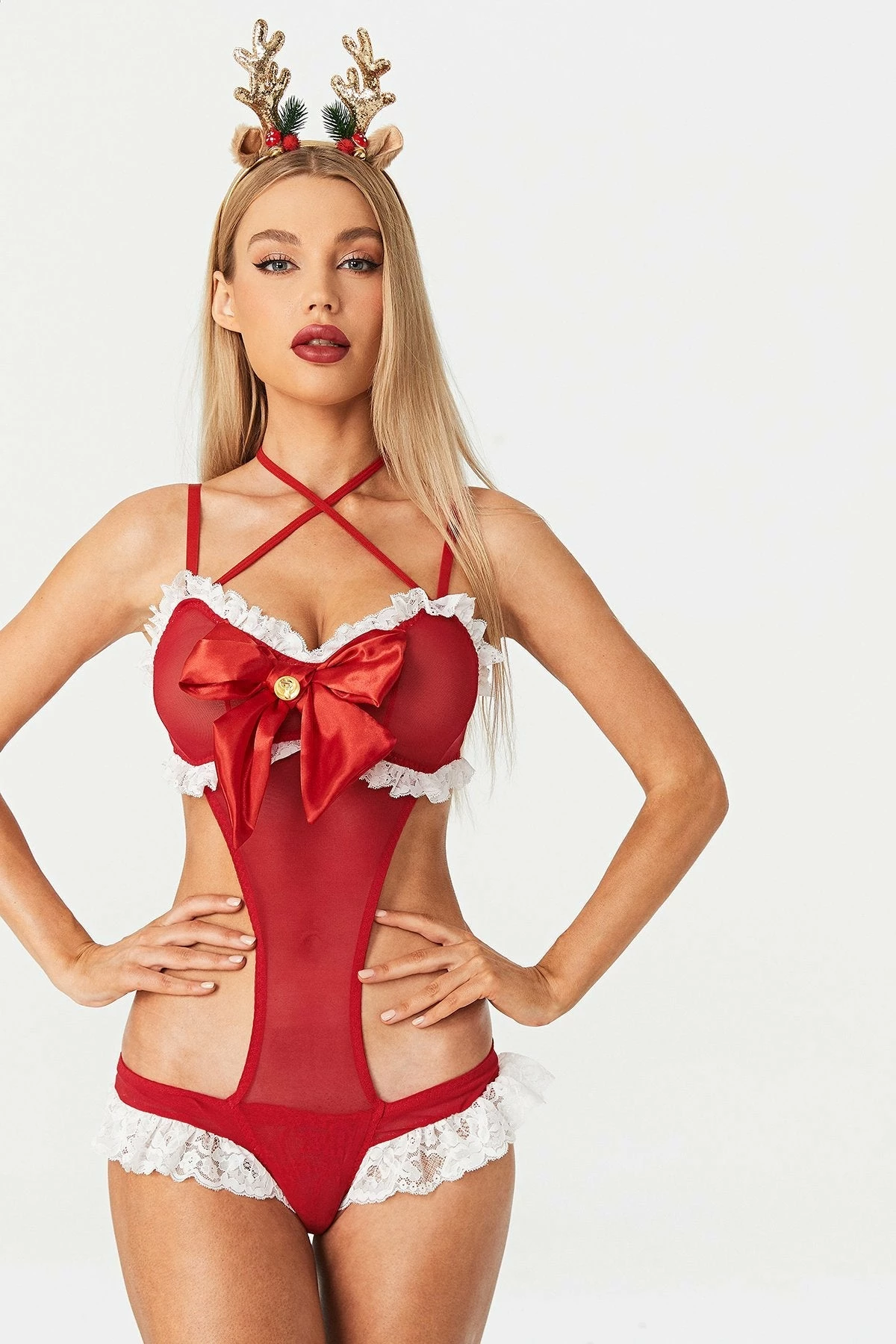 Solado Bow Decor Lace Trim Mesh Bodysuit 2 Solado Bow Decor Lace Trim Mesh Bodysuit - Image 2
