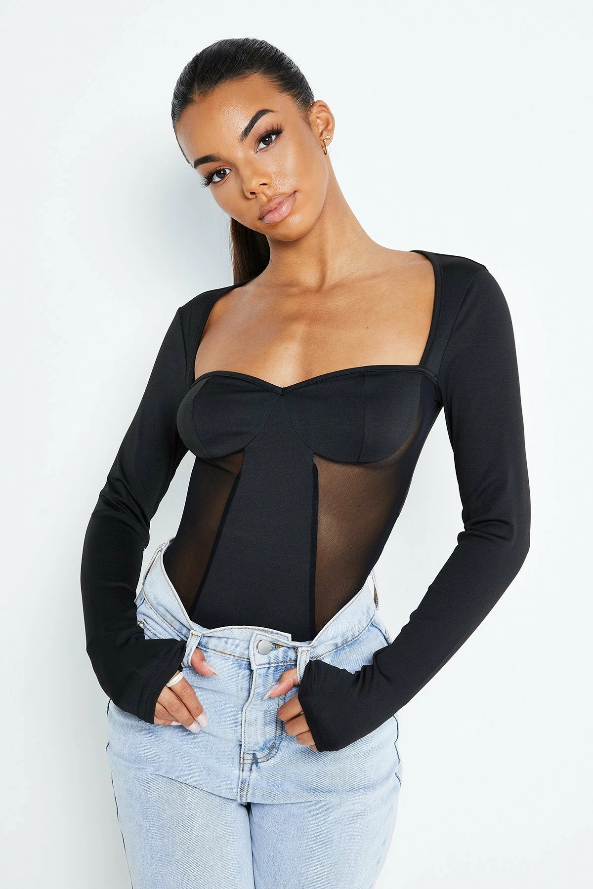 Solado Sweetheart Mesh Splicing Long Sleeve Bodysuit 2 Solado Sweetheart Mesh Splicing Long Sleeve Bodysuit - Image 2