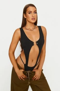 Solado Pin Detail Cut Out Open Back Bodysuit