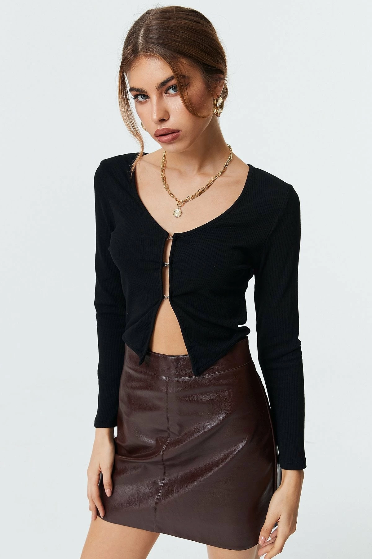 Solado Button Front Solid Rib-knit Long Sleeve Blouse 2 Solado Button Front Solid Rib-knit Long Sleeve Blouse - Image 2