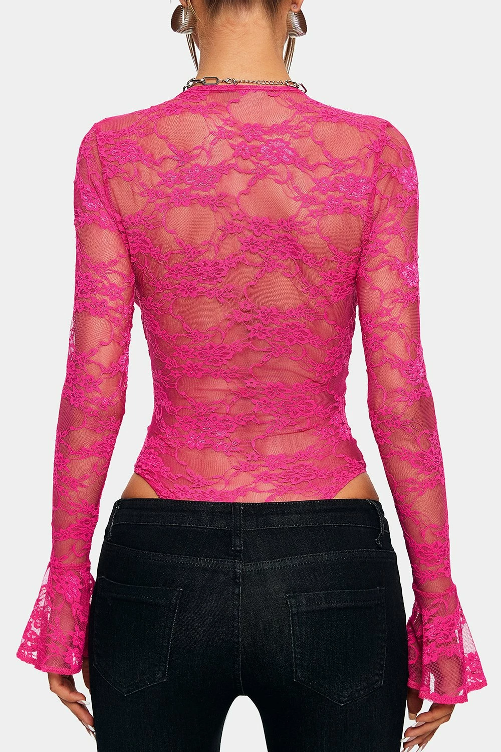 SOLADO Plunging Neck Cut Out Flared Sleeve Lace Bodysuit 7 SOLADO Plunging Neck Cut Out Flared Sleeve Lace Bodysuit - Image 7