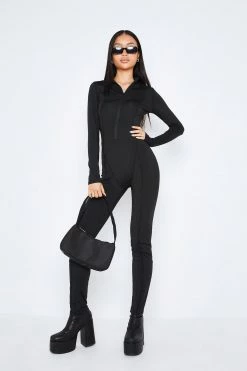 Solado Mock Neck Half Zipper Long Sleeve Jumpsuit