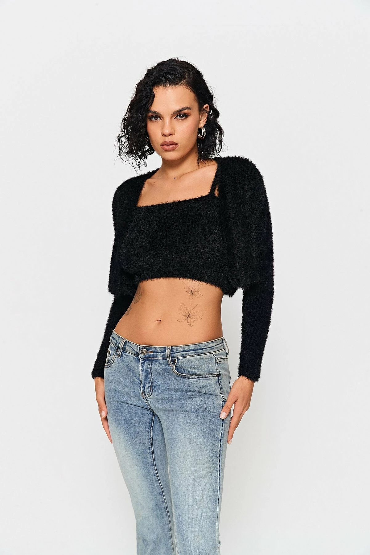 Solado Square Neck Top & Fluffy Knitted Long Sleeve Cardigan Set 2 Solado Square Neck Top & Fluffy Knitted Long Sleeve Cardigan Set - Image 2