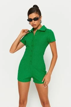 Solado Lapel Neck Terry Button Front Romper Playsuit