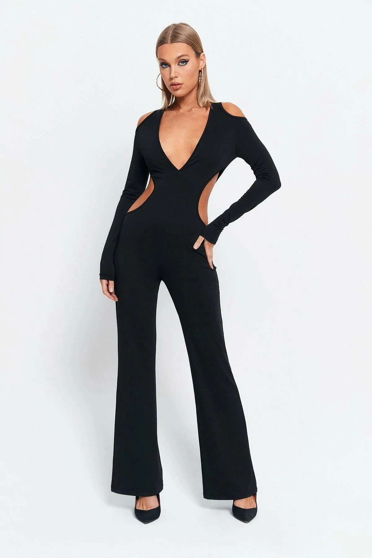SOLADO Plunging Neck Cold Shoulder Cut Out Jumpsuit - Image 2