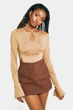 SOLADO Cut Out Long Sleeve Split Cuff Backless Bodysuit