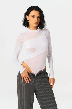SOLADO Mock Neck Cut Out Mesh Long Sleeve Bodysuit