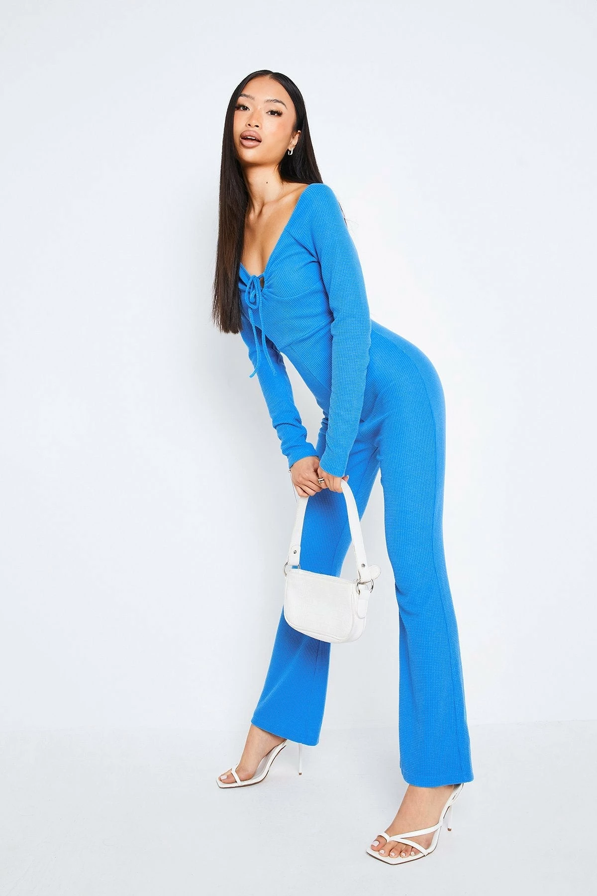 SOLADO Tie Front Long Sleeve Flared Leg Jumpsuit - Image 3