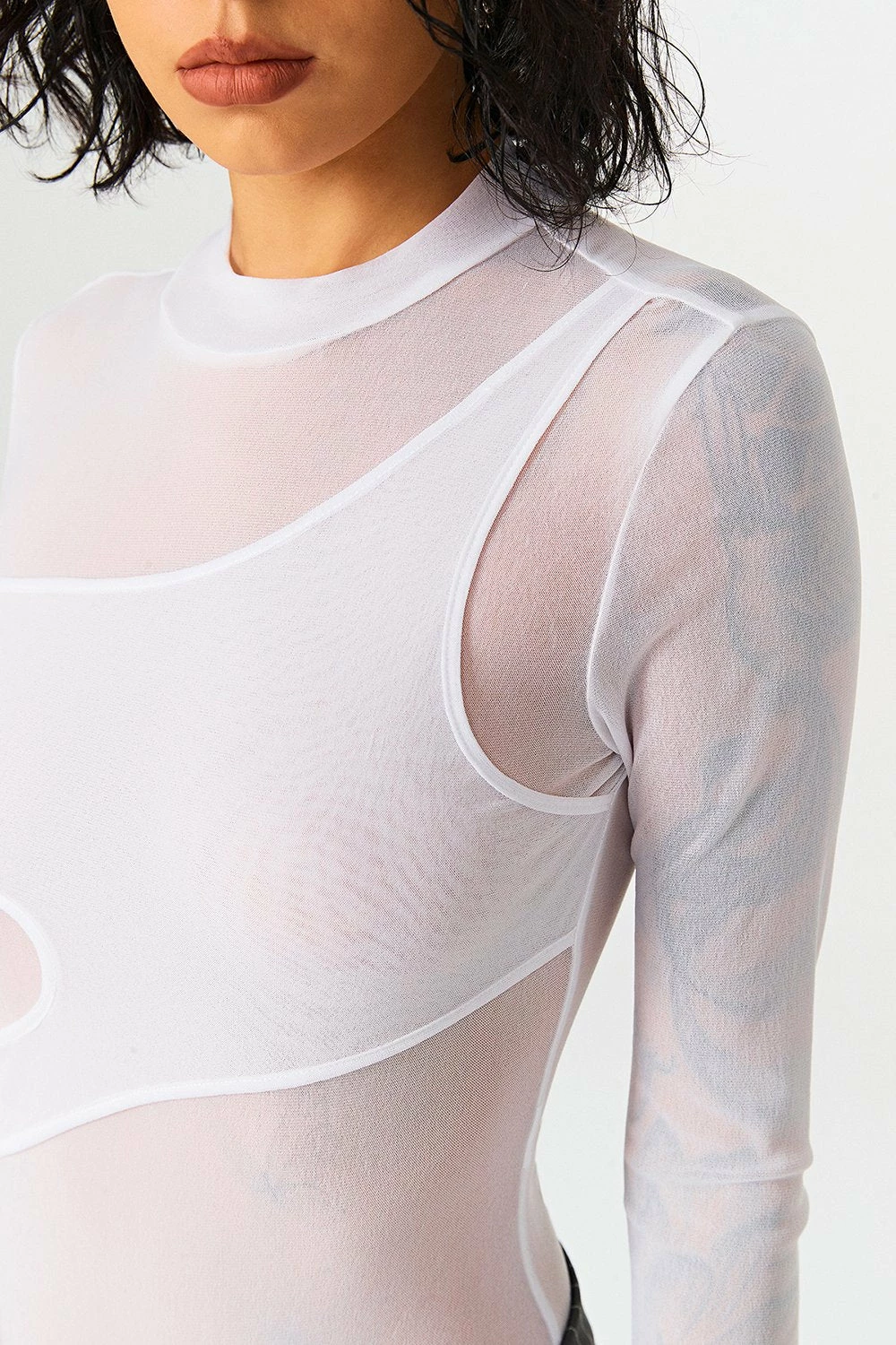SOLADO Mock Neck Cut Out Mesh Long Sleeve Bodysuit - Image 5