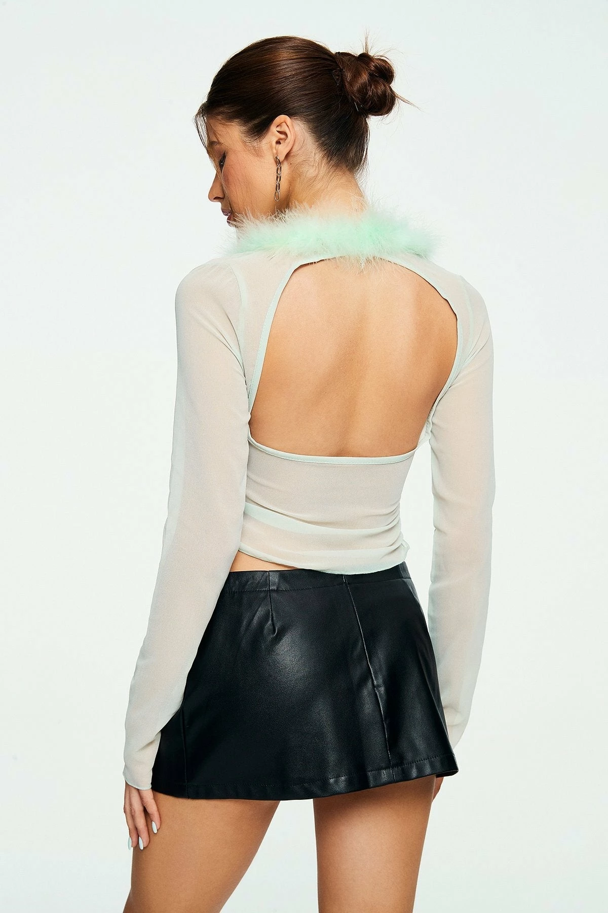 Solado Fuzzy Neck Tie Front Open Back Long Sleeve Cardigan 2 Solado Fuzzy Neck Tie Front Open Back Long Sleeve Cardigan - Image 2