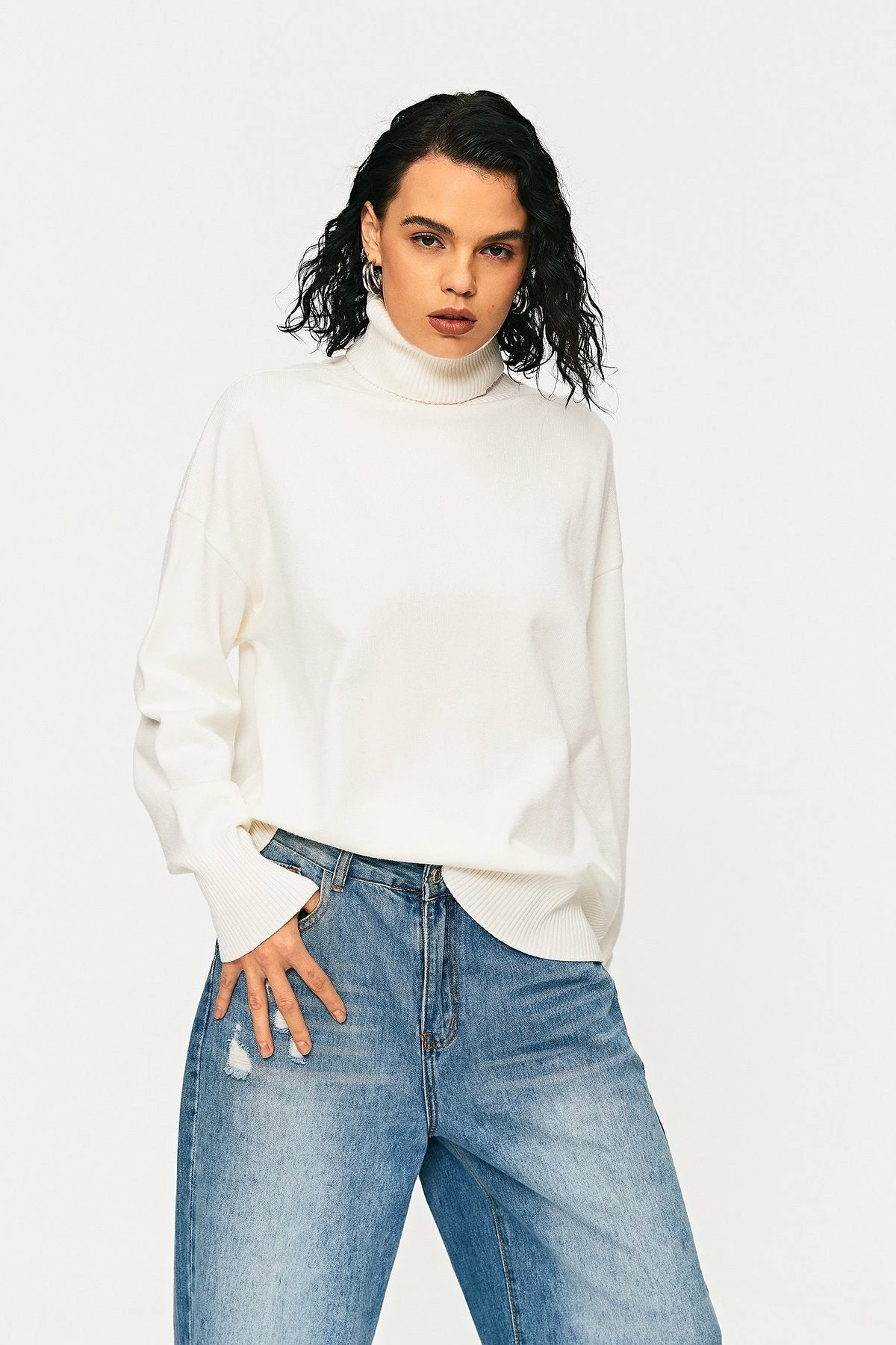 Solado High Neck Drop Shoulder Ribbed Knit Sweater 1 Solado High Neck Drop Shoulder Ribbed Knit Sweater
