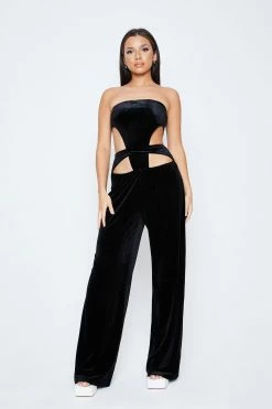 Alternative view of SOLADO Off Shoulder Cut Out Velvet Wide Leg Jumpsuit