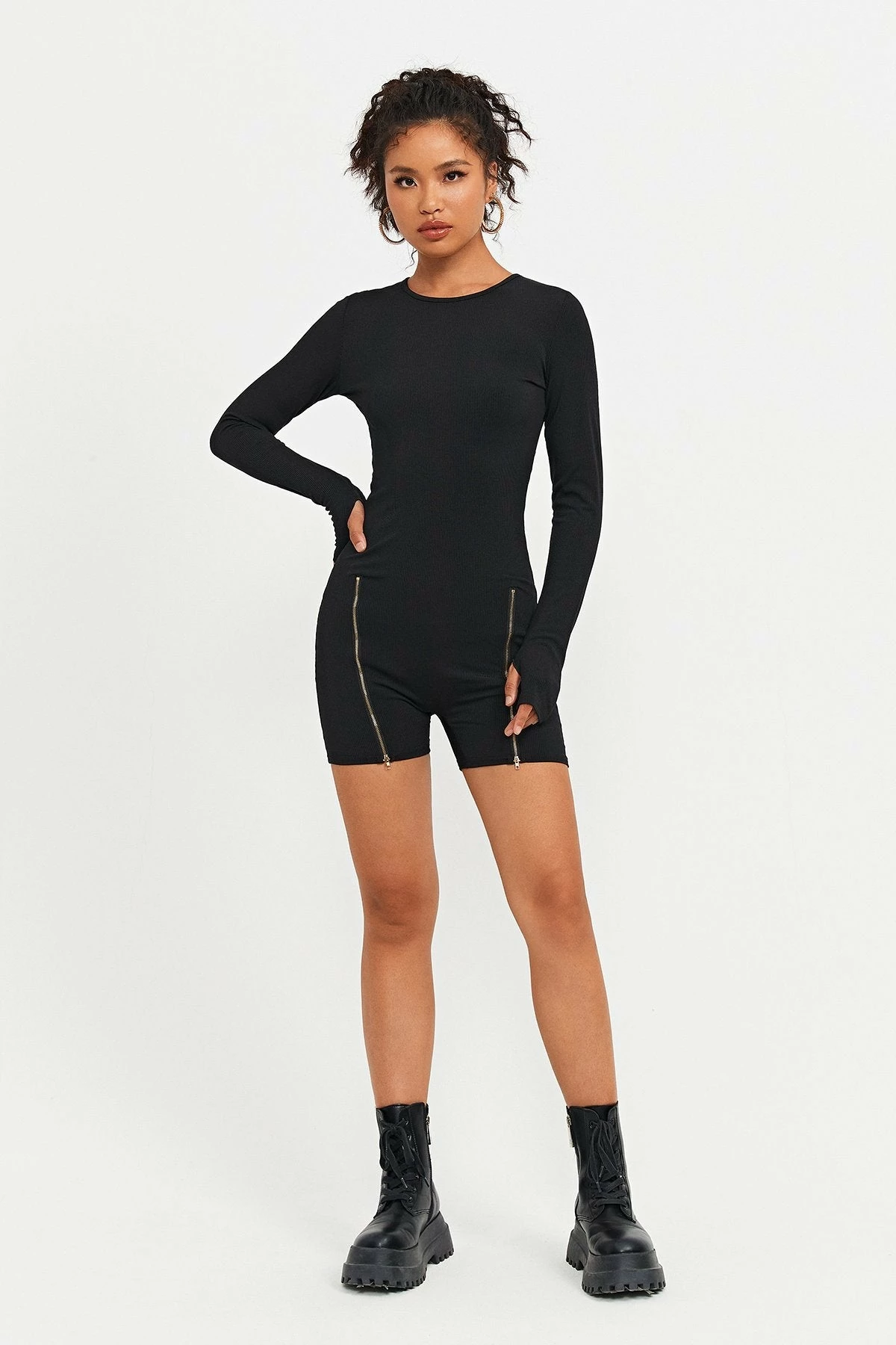 Solado Zipper Hem Thumb Hole Long Sleeve Romper Playsuit - Image 5