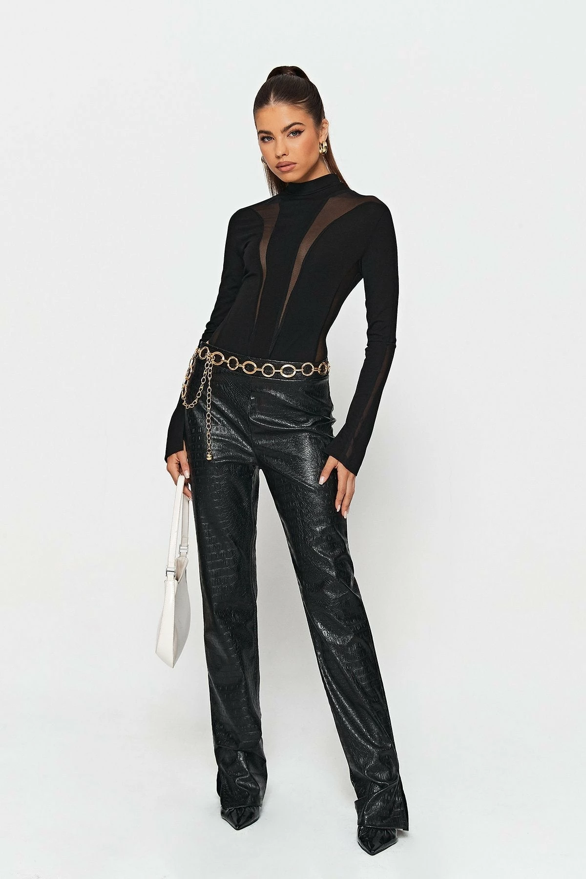 SOLADO Mesh Splicing Split Cuff Long Sleeve Bodysuit 4 SOLADO Mesh Splicing Split Cuff Long Sleeve Bodysuit - Image 4