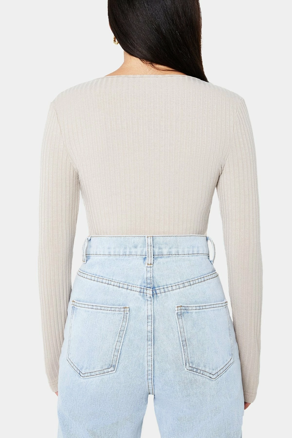 SOLADO Plunging Neck Stripe Knitted Long Sleeve Bodysuit 7 SOLADO Plunging Neck Stripe Knitted Long Sleeve Bodysuit - Image 7