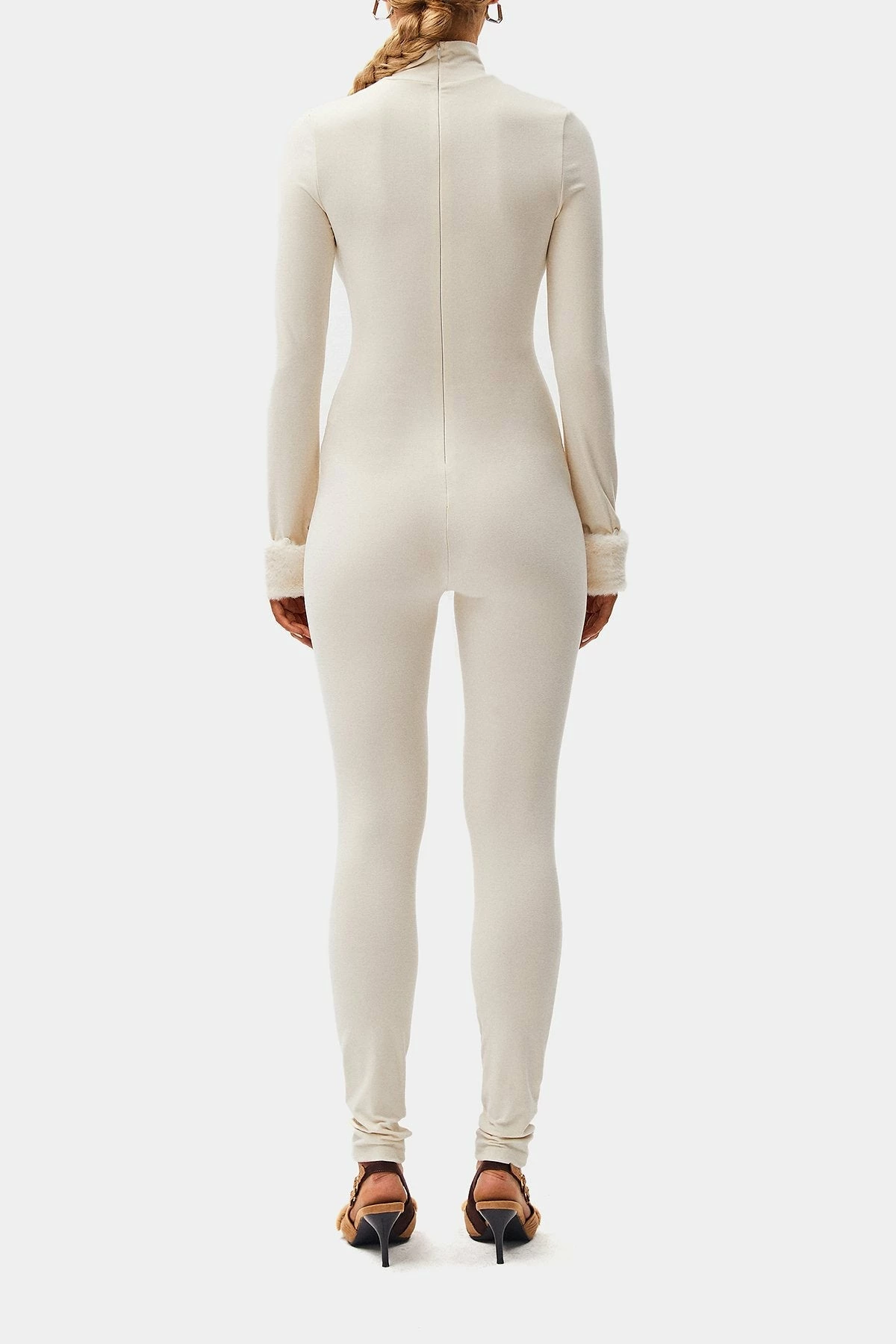 SOLADO High Neck Fluffy Trim Long Sleeve Skinny Jumpsuit - Image 7