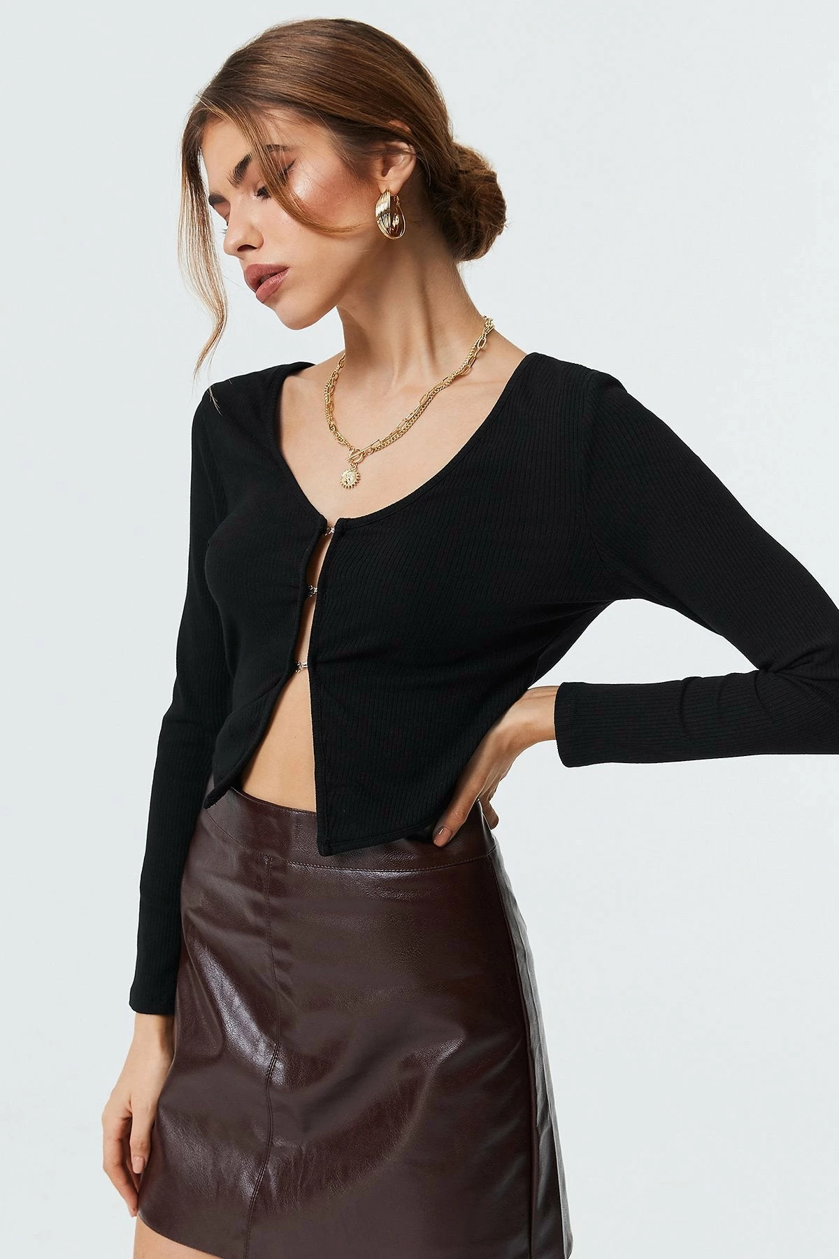 Solado Button Front Solid Rib-knit Long Sleeve Blouse 1 Solado Button Front Solid Rib-knit Long Sleeve Blouse