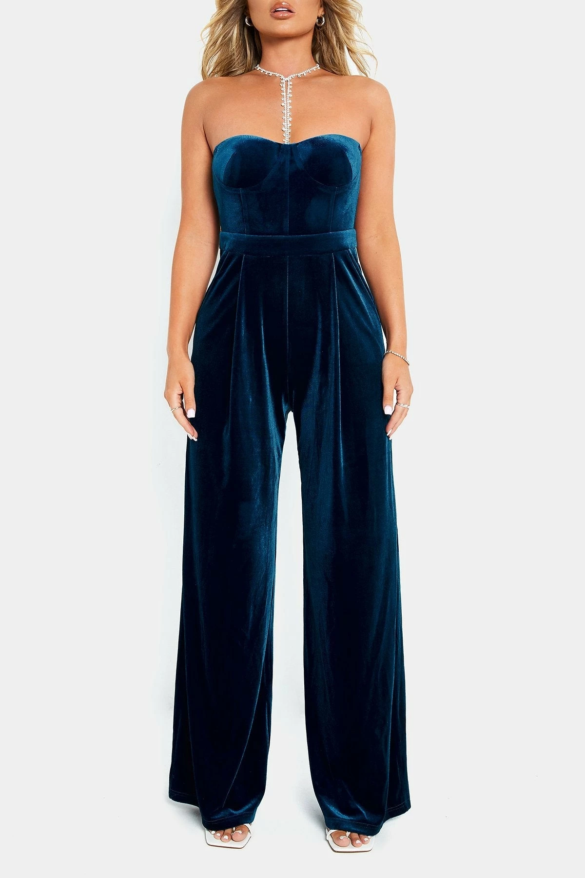 SOLADO Off Shoulder Velvet Cinched Waist Wide Leg Jumpsuit 6 SOLADO Off Shoulder Velvet Cinched Waist Wide Leg Jumpsuit - Image 6