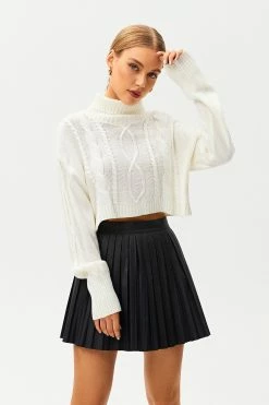 Solado High Neck Cable Knit Long Sleeve Crop Sweater