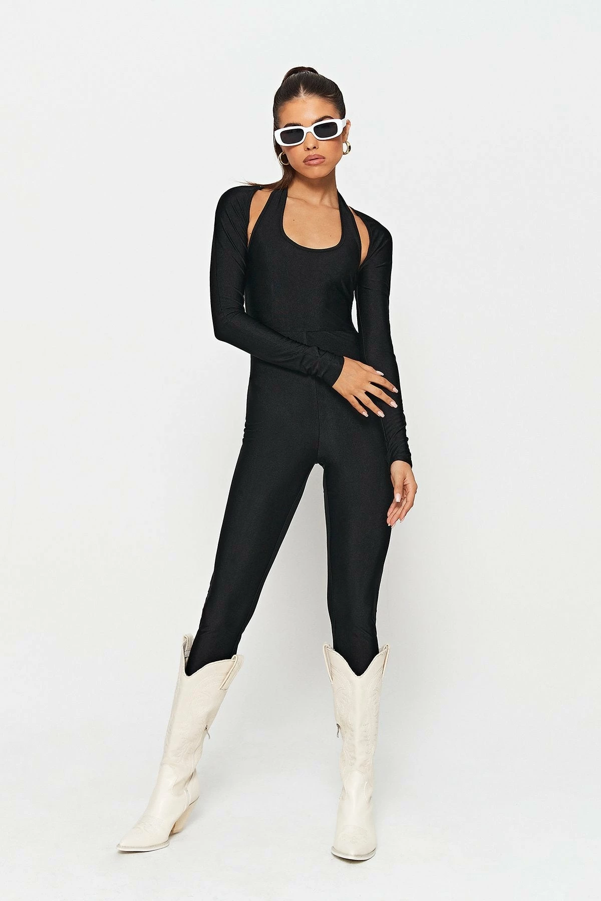 SOLADO Open Neck Long Sleeve Top & Halter Neck Skinny Jumpsuit Set 2 SOLADO Open Neck Long Sleeve Top & Halter Neck Skinny Jumpsuit Set - Image 2