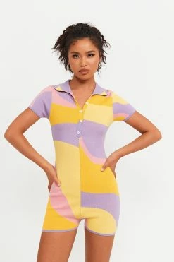 Solado Colorblock Half Button Knitted Romper Playsuit