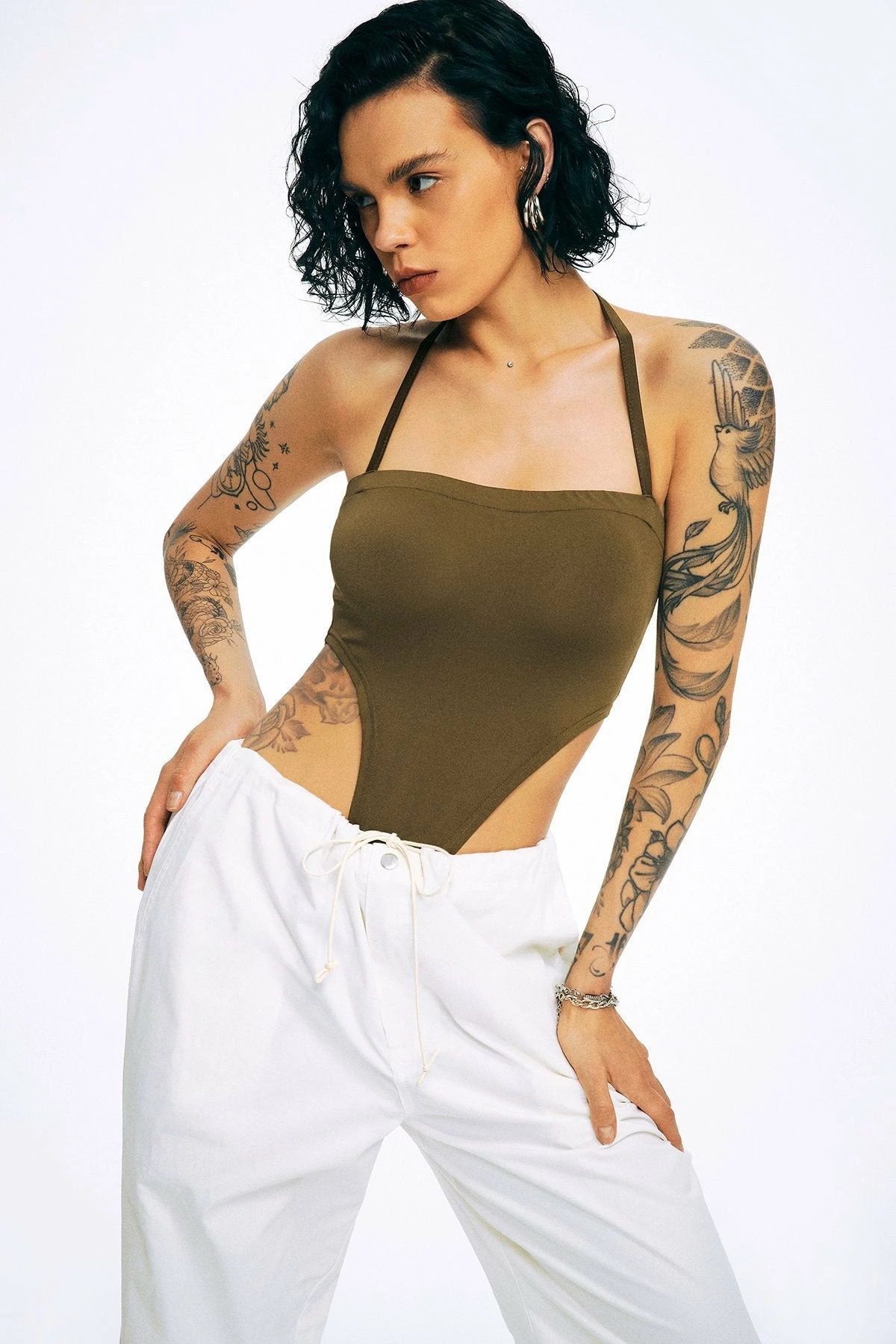 Solado Halter Neck Solid Backless Bodysuit