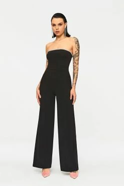 SOLADO Off Shoulder Rhinestone Decor Wide Leg Jumpsuit