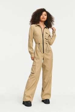 Alternative view of SOLADO Zipper Front Pocket Patched Drawstring Boiler Suit