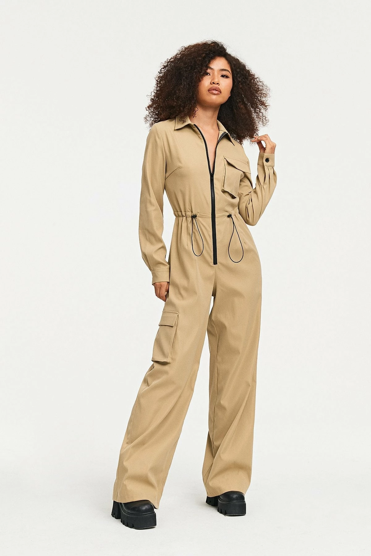 SOLADO Zipper Front Pocket Patched Drawstring Boiler Suit 2 SOLADO Zipper Front Pocket Patched Drawstring Boiler Suit - Image 2