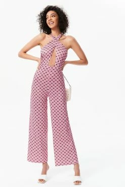 Solado Halter Neck Cut Out Print Wide Leg Jumpsuit