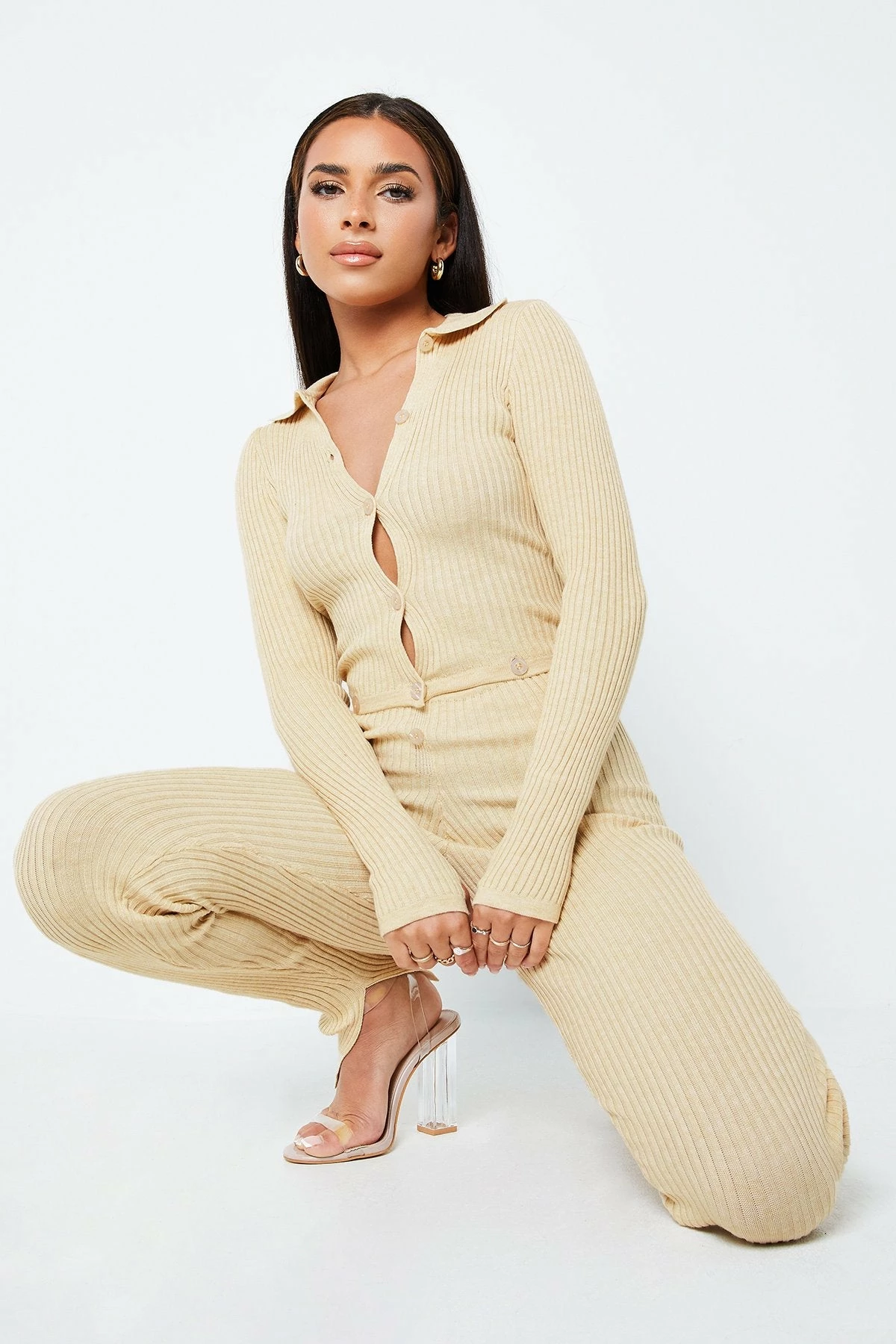 Solado Button Front Thumb Hole Split Hem Knitted Jumpsuit - Image 4