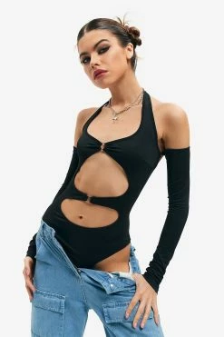 SOLADO Cut Out Cold Shoulder Backless Bodysuit