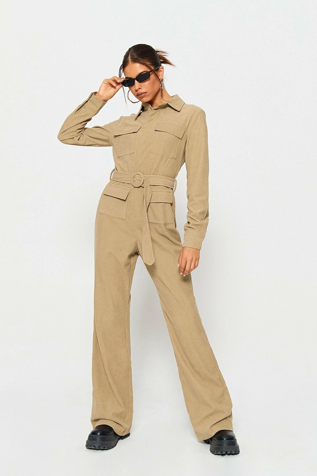 SOLADO Lapel Neck Pocket Patched Cinched Waist Boiler Suit 2 SOLADO Lapel Neck Pocket Patched Cinched Waist Boiler Suit - Image 2