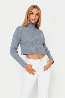 Solado High Neck Ribbed Knitted Long Sleeve Sweater