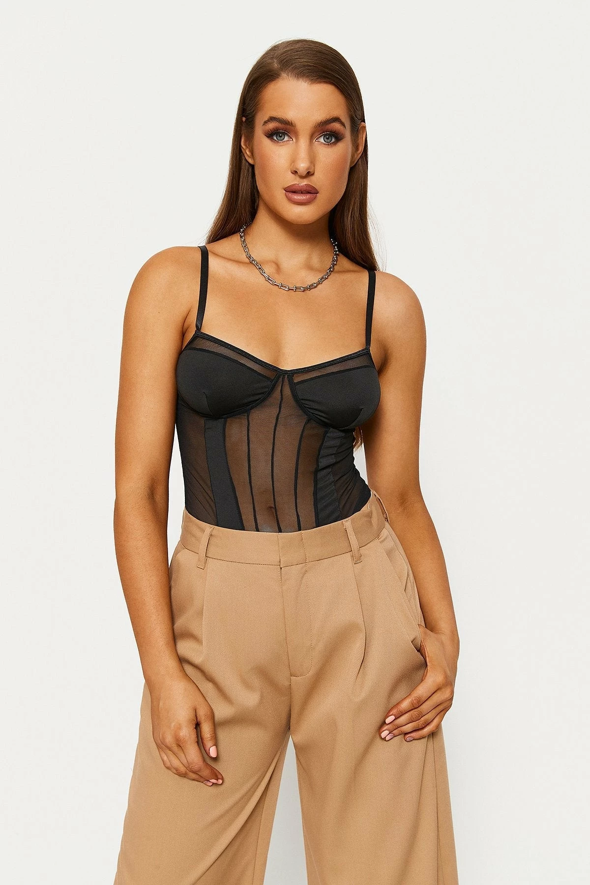 Solado Plunging Neck Boning Mesh Bodysuit 2 Solado Plunging Neck Boning Mesh Bodysuit - Image 2
