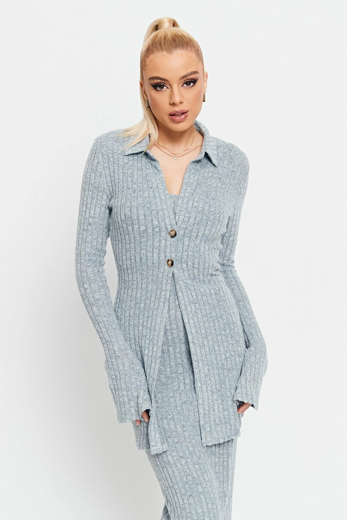 SOLADO Lapel Neck Stripe Knitted Flared Sleeve Cardigan 1 SOLADO Lapel Neck Stripe Knitted Flared Sleeve Cardigan