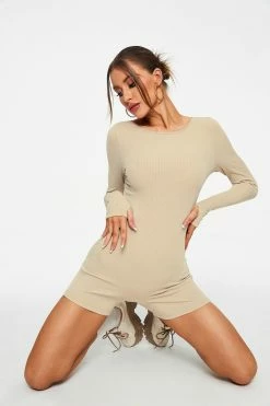 SOLADO Ribbed Thumb Hole Long Sleeve Romper Playsuit