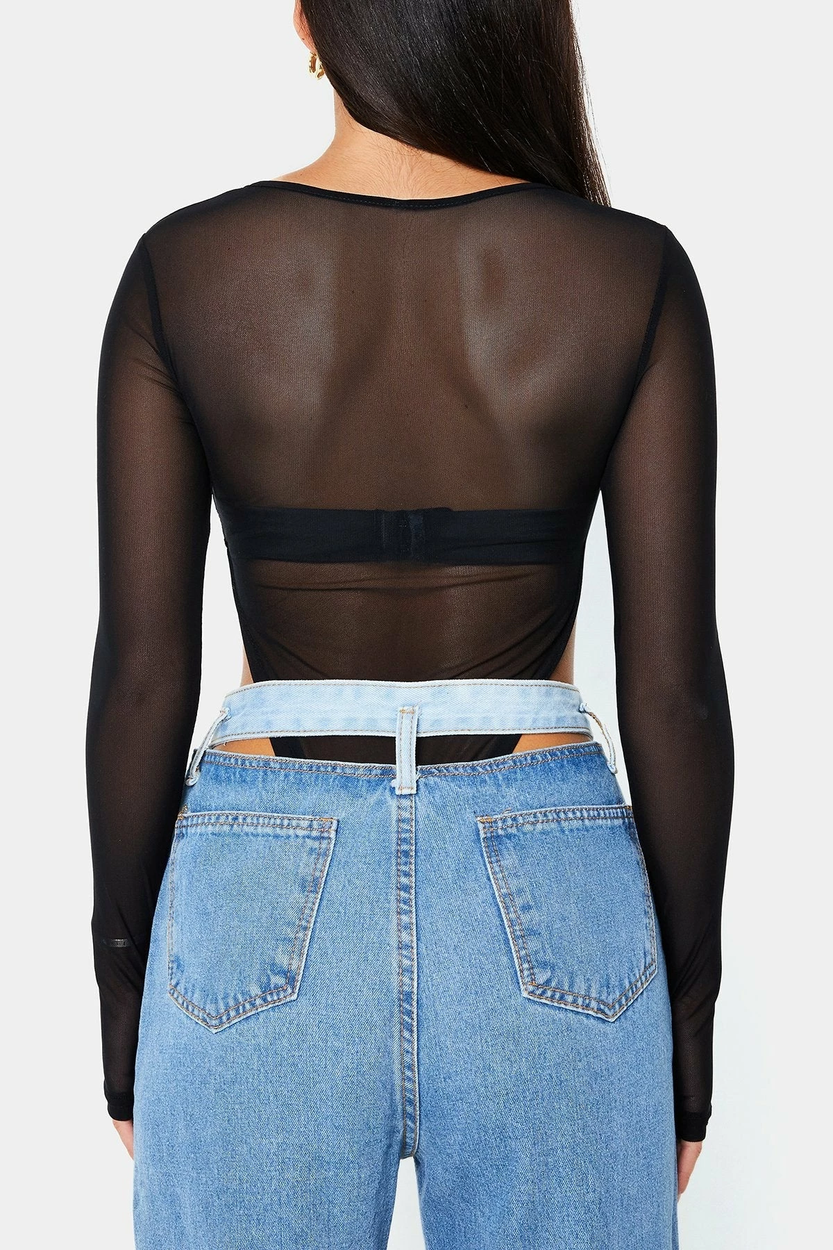 Solado Half Button Thumb Hole Long Sleeve Mesh Bodysuit Without Bra - Image 7