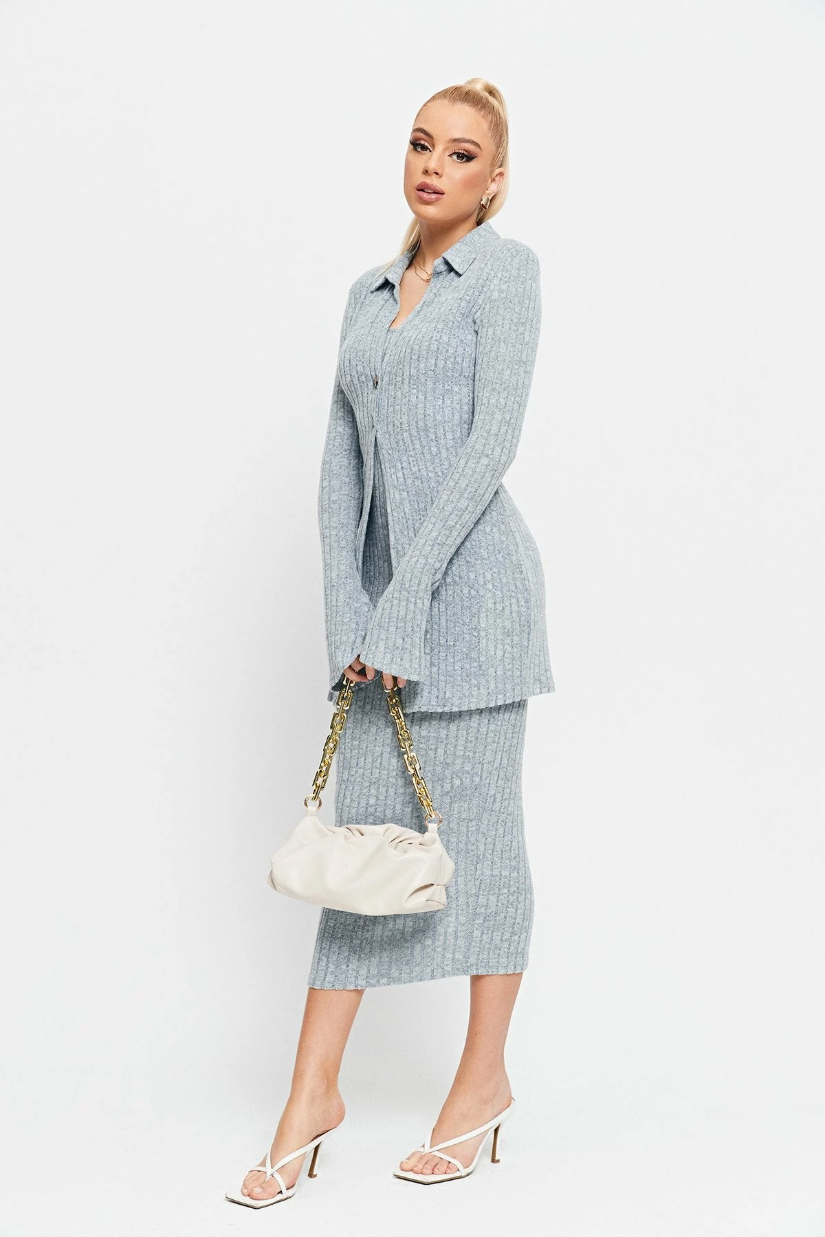 SOLADO Lapel Neck Stripe Knitted Flared Sleeve Cardigan 7 SOLADO Lapel Neck Stripe Knitted Flared Sleeve Cardigan - Image 7