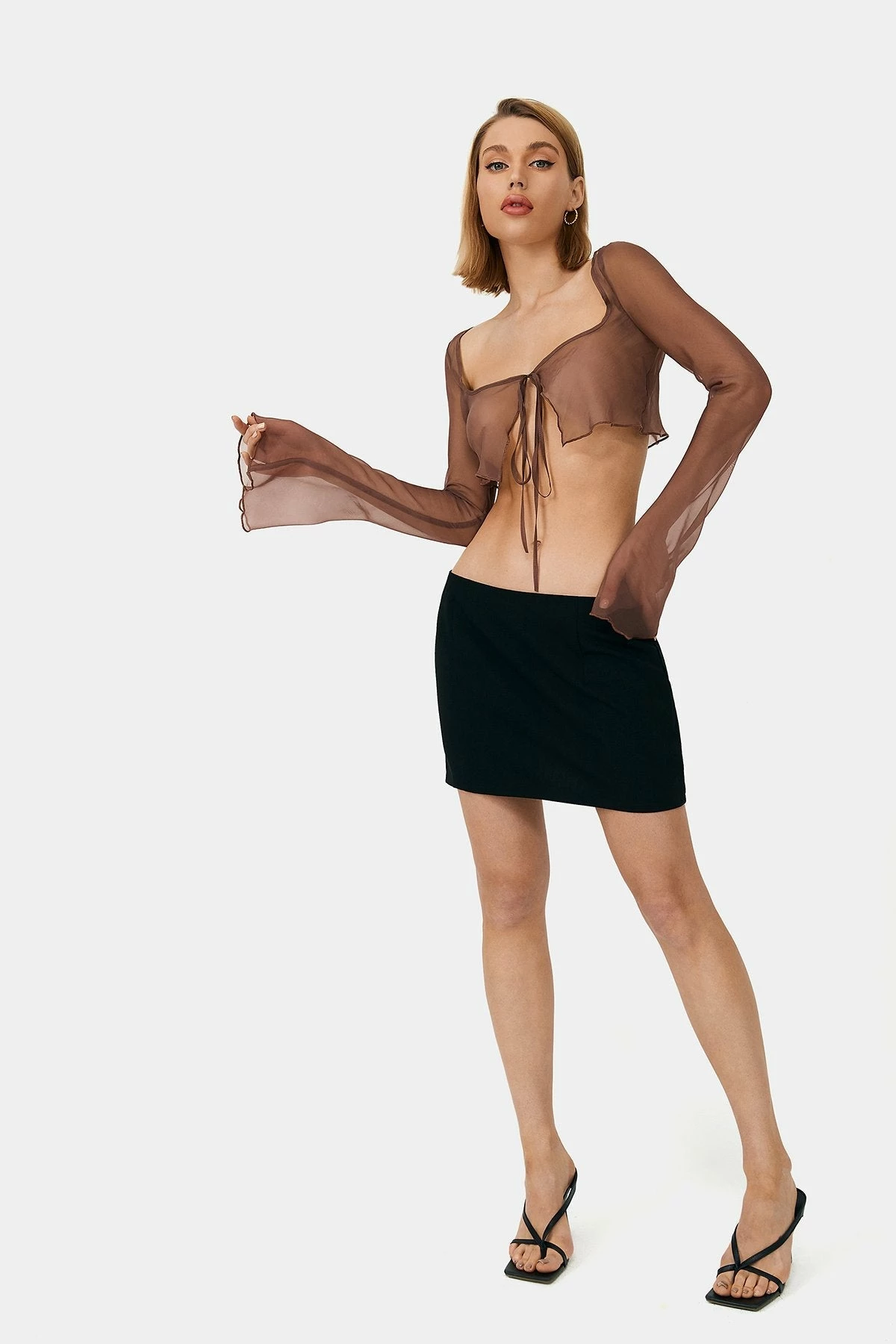SOLADO Mesh Tie Front Flare Long Sleeve Top 7 SOLADO Mesh Tie Front Flare Long Sleeve Top - Image 7