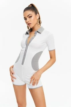 Solado Button Front Contrast Color Romper Playsuit