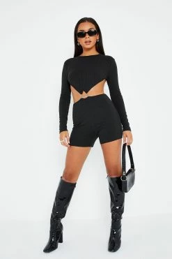 SOLADO Ribbed Open Back Long Sleeve Romper Playsuit