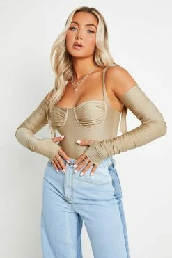 SOLADO Cold Shoulder Tie Strap Long Sleeve Bodysuit