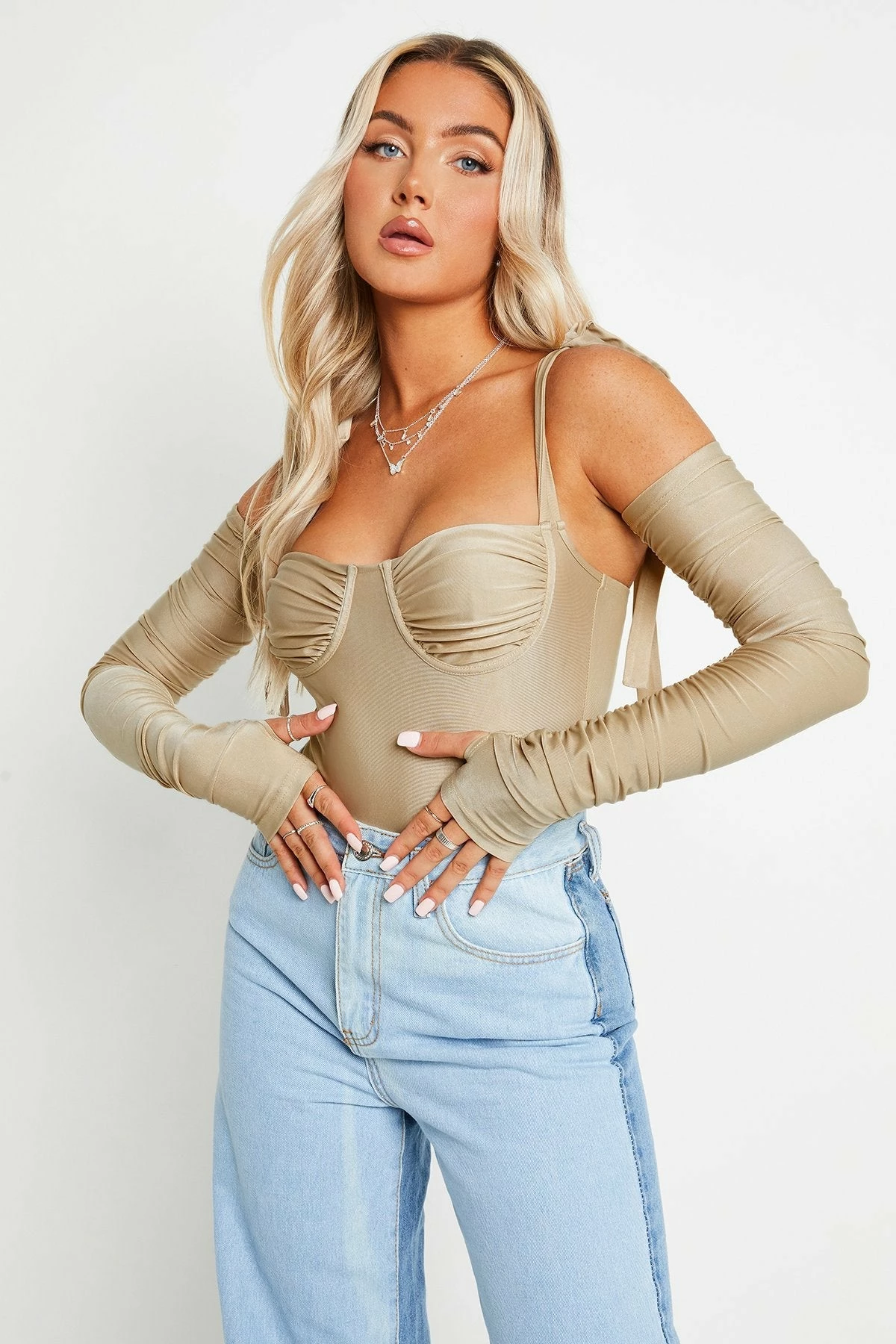 SOLADO Cold Shoulder Tie Strap Long Sleeve Bodysuit 1 SOLADO Cold Shoulder Tie Strap Long Sleeve Bodysuit