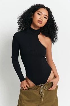 Solado Mock Neck One Sleeve Ribbed Bodysuit